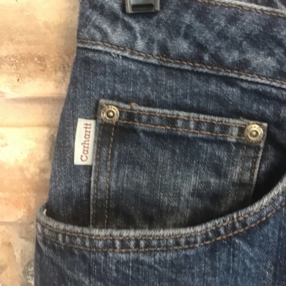 CARHARTT Women's Relaxed Fit Straight Leg Red Plaid Flannel Lined Jeans 8 - Picture 5 of 8